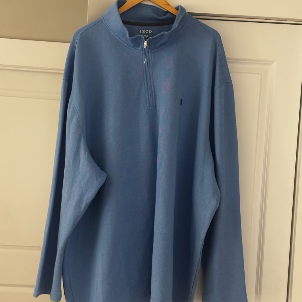 Izod Performance Comfort quarter-zip long-sleeve shirt in a light blue color.